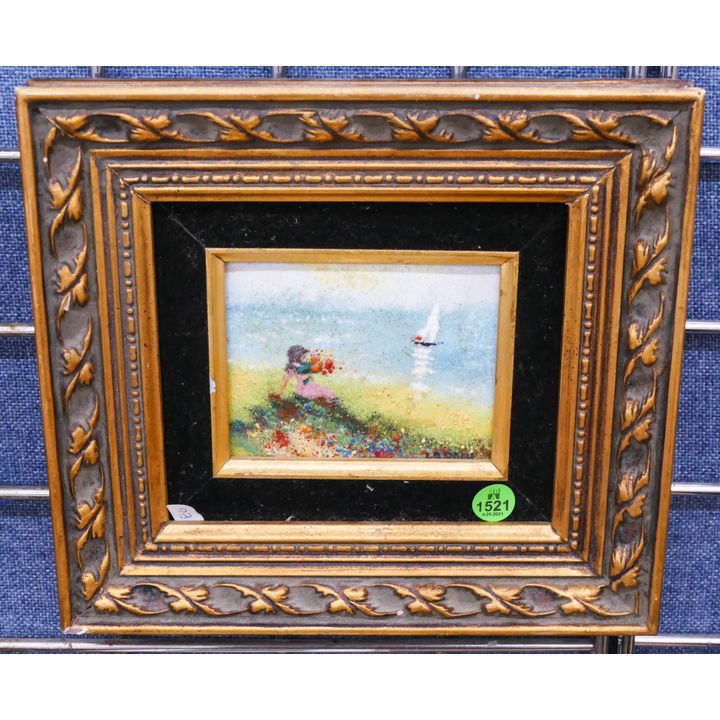 Cardin French Enameled Plaque Framed- 9x10''