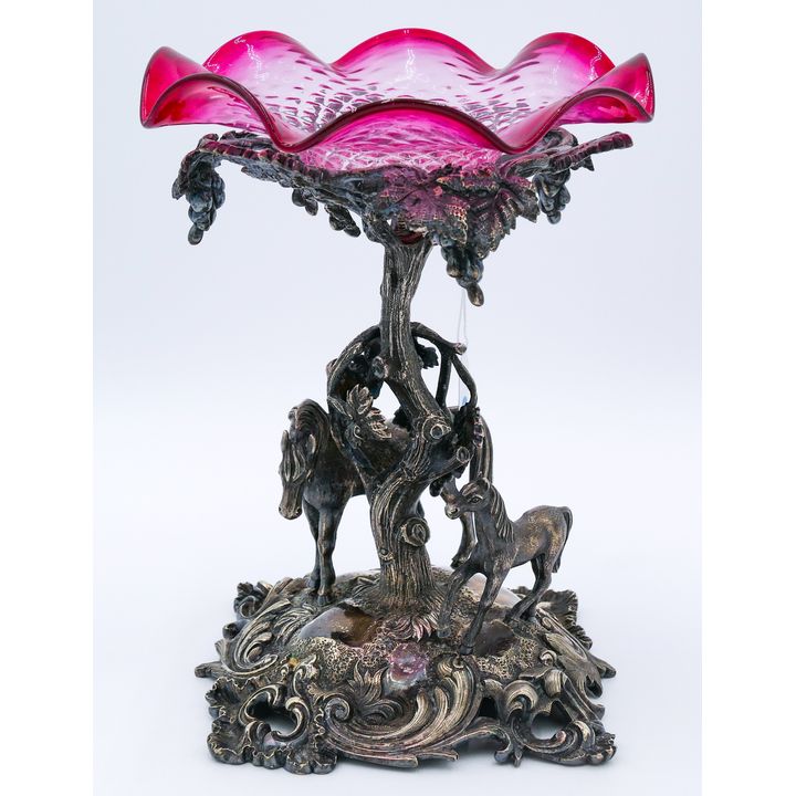 Victorian Horses Silverplated & Glass Tazza 9''