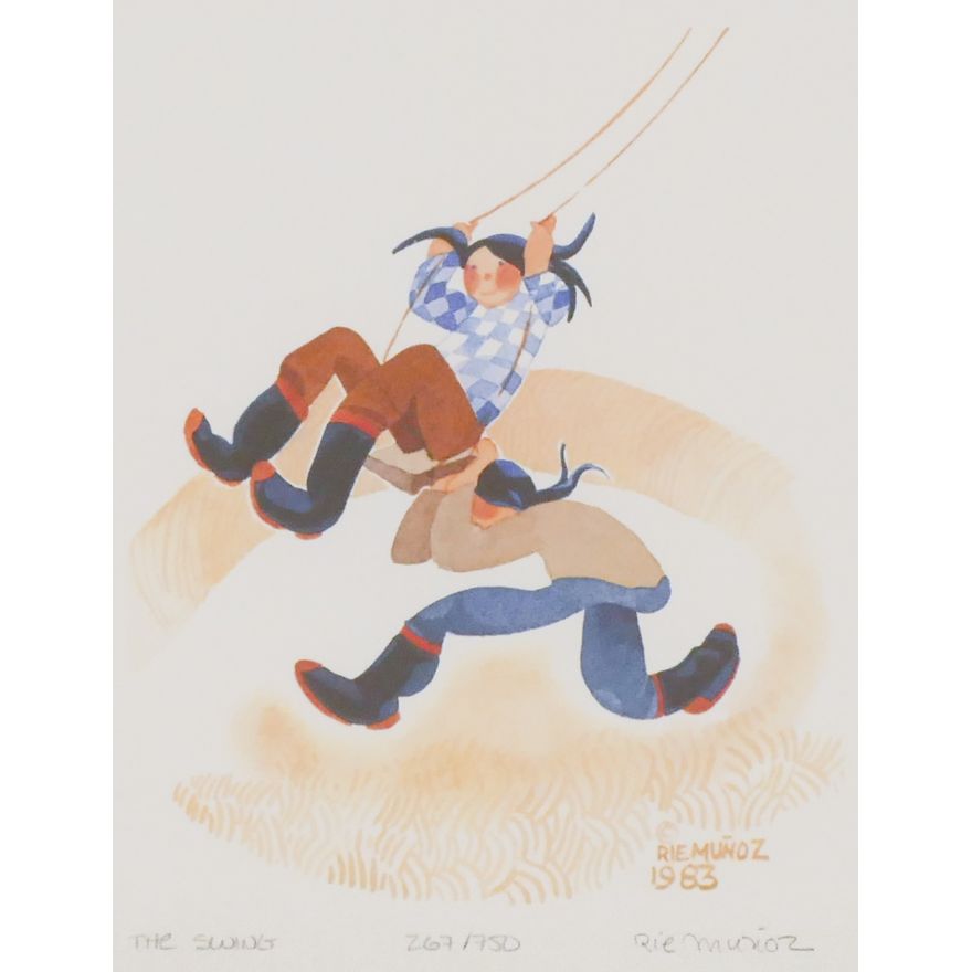 Rie Munoz ''The Swing'' 1983 Signed Print. Framed 17.25'' x 15.5''