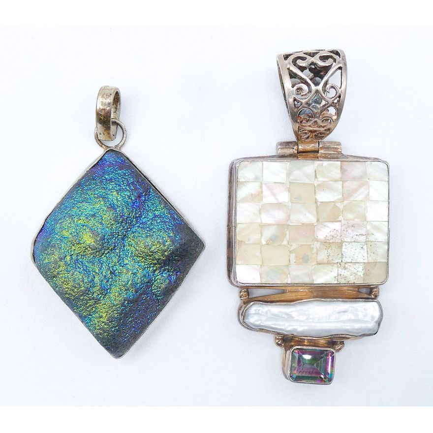 Box 2pc Ornate Sterling Large Pendants