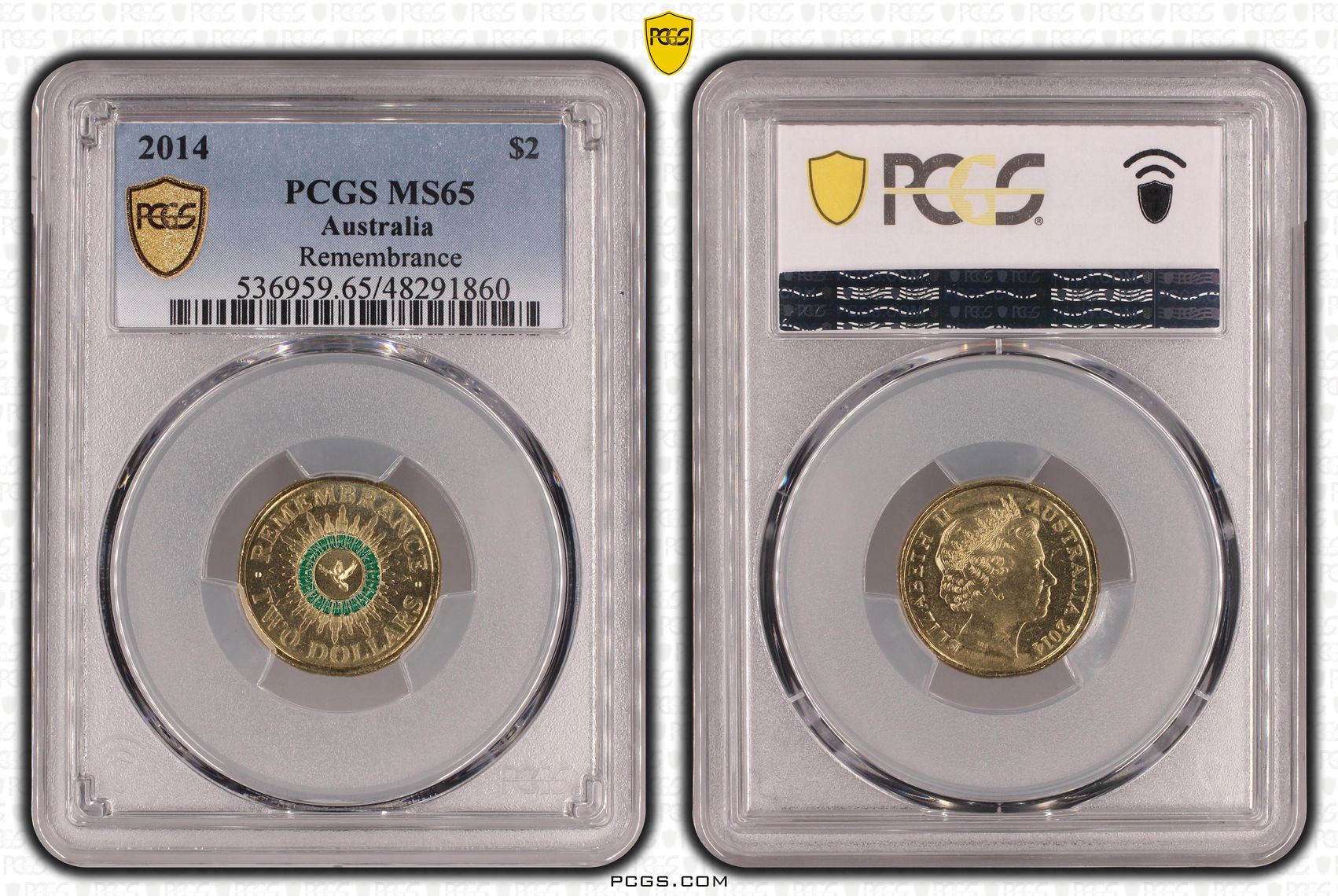 Elizabeth II, Remembrance - Colorized, Two Dollar, 2014, PCGS MS65