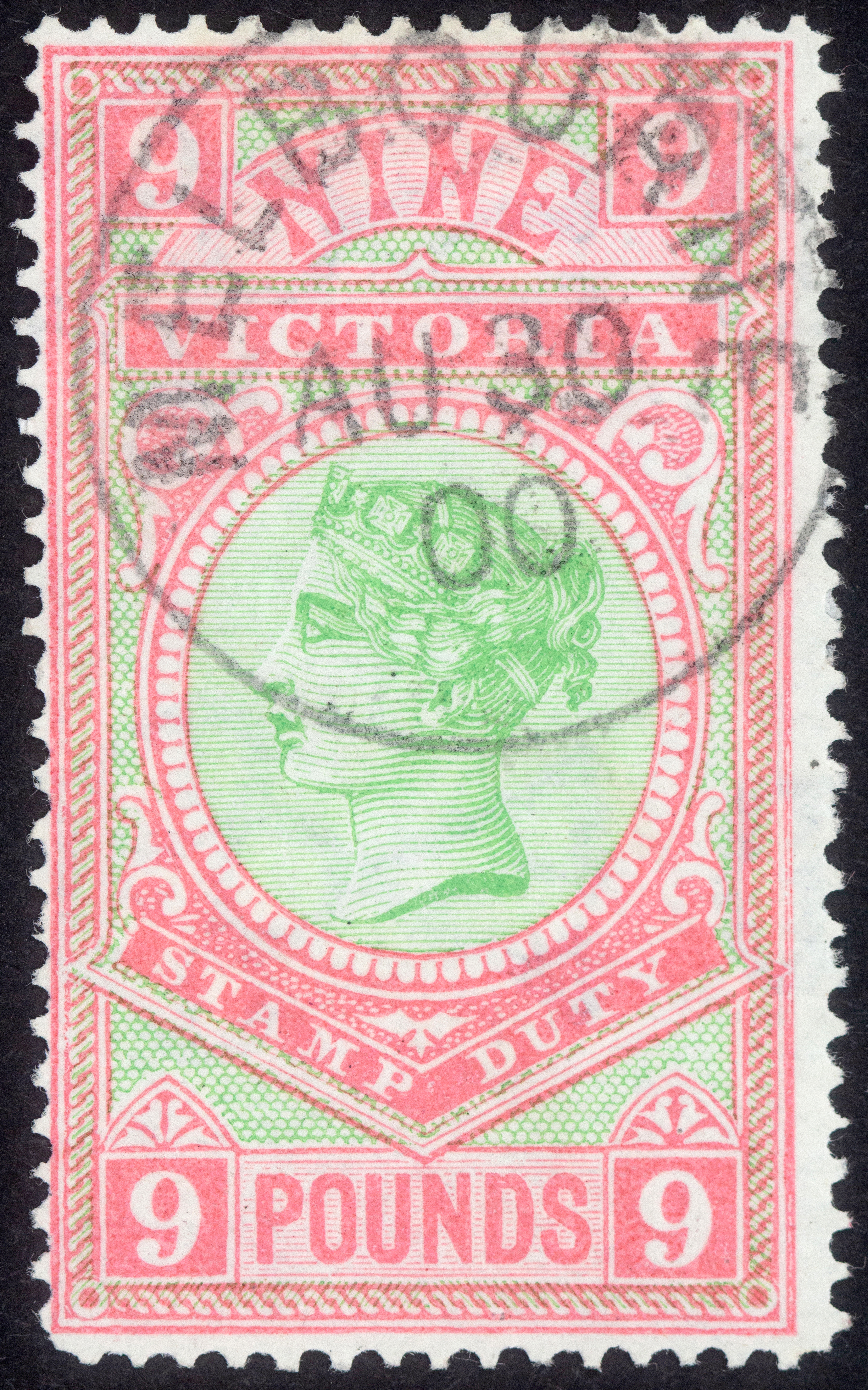 Nine Pounds, Apple-Green & Rosine, 1888, Fine