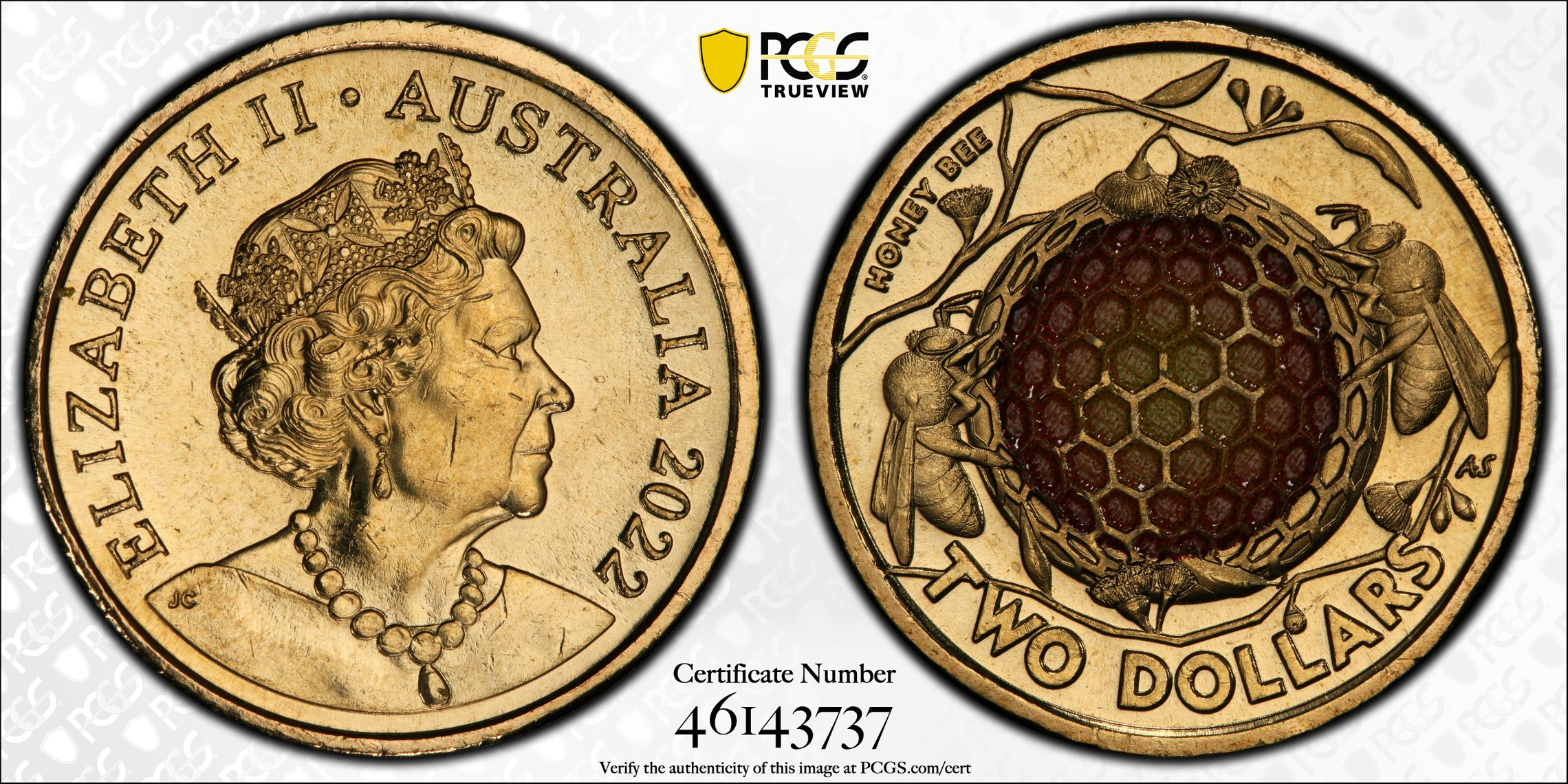 Honey Bee Colorized, Two Dollar, 2022, PCGS MS64