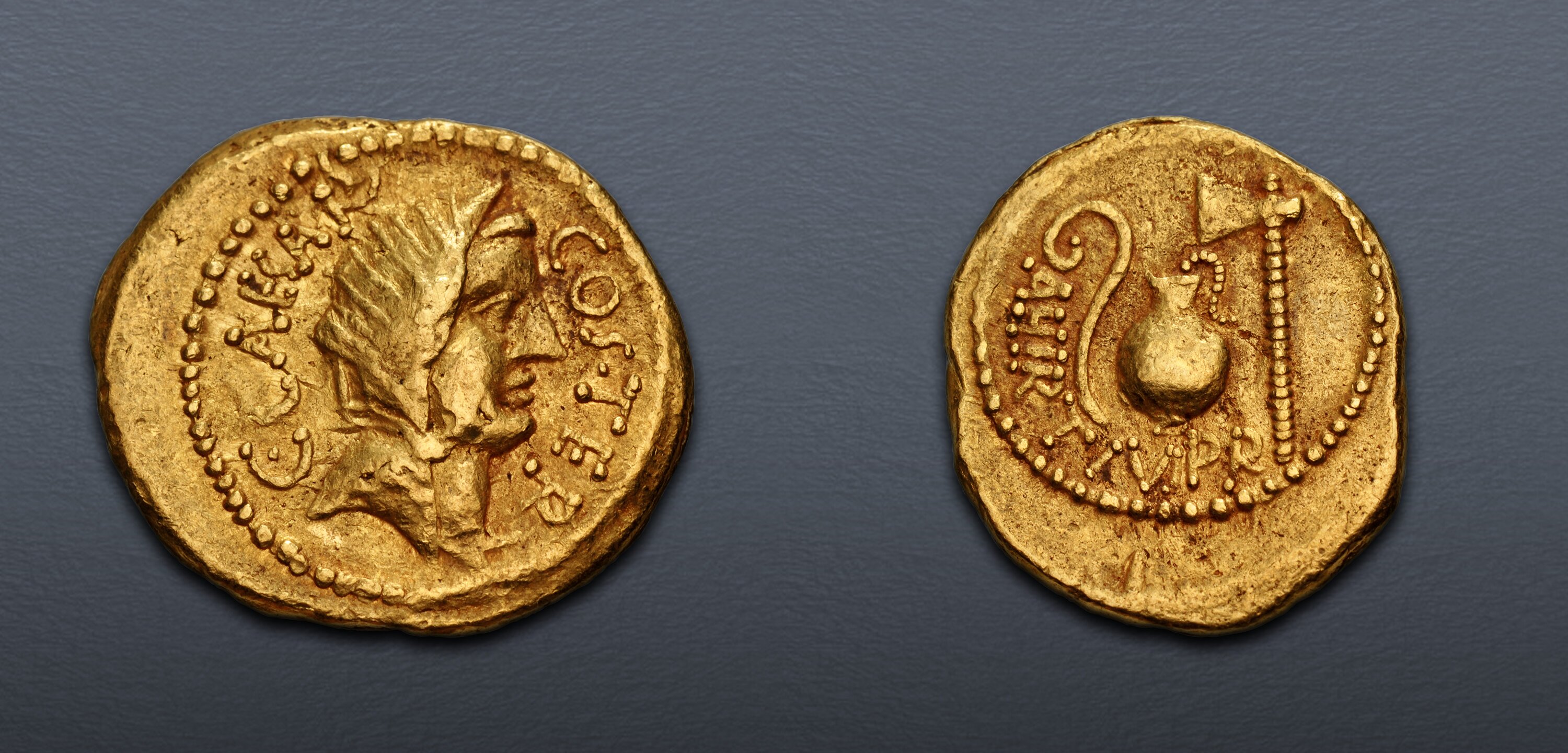 The Caesarians. Julius Caesar. Early 46 BC. AV Aureus (21mm, 7.91 g, 9h ...
