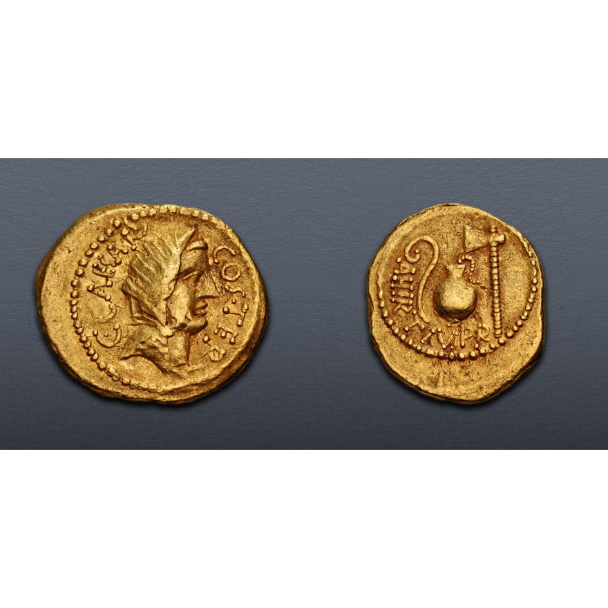 46 Bc Rome The Caesarians. Julius Caesar. Early 46 BC. AV Aureus (21mm, 7.91 g, 9h ...