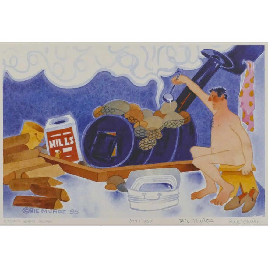 Rie Munoz ''Steam Bath, Aniak'' 1995 Signed Print 10.75'' x 14.25'' Sheet.