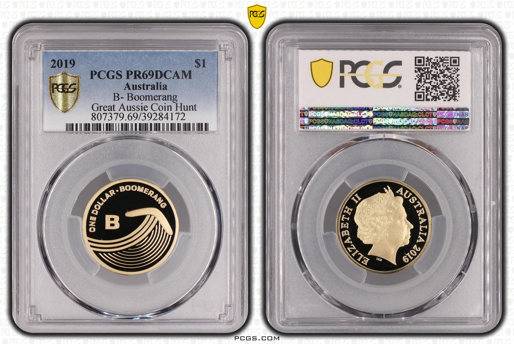 B- Boomerang Great Aussie Coin Hunt, One Dollar, 2019, PCGS PR69DCAM