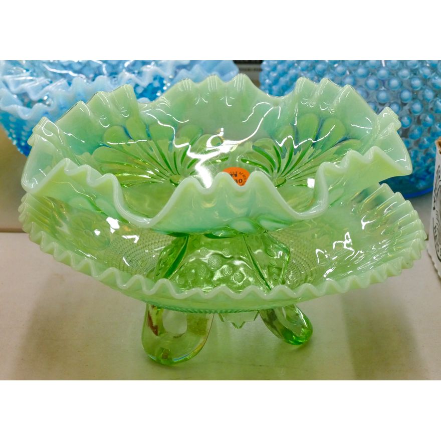2pc Green Opalescent Glass Pattern Bowls 8'' Approx.