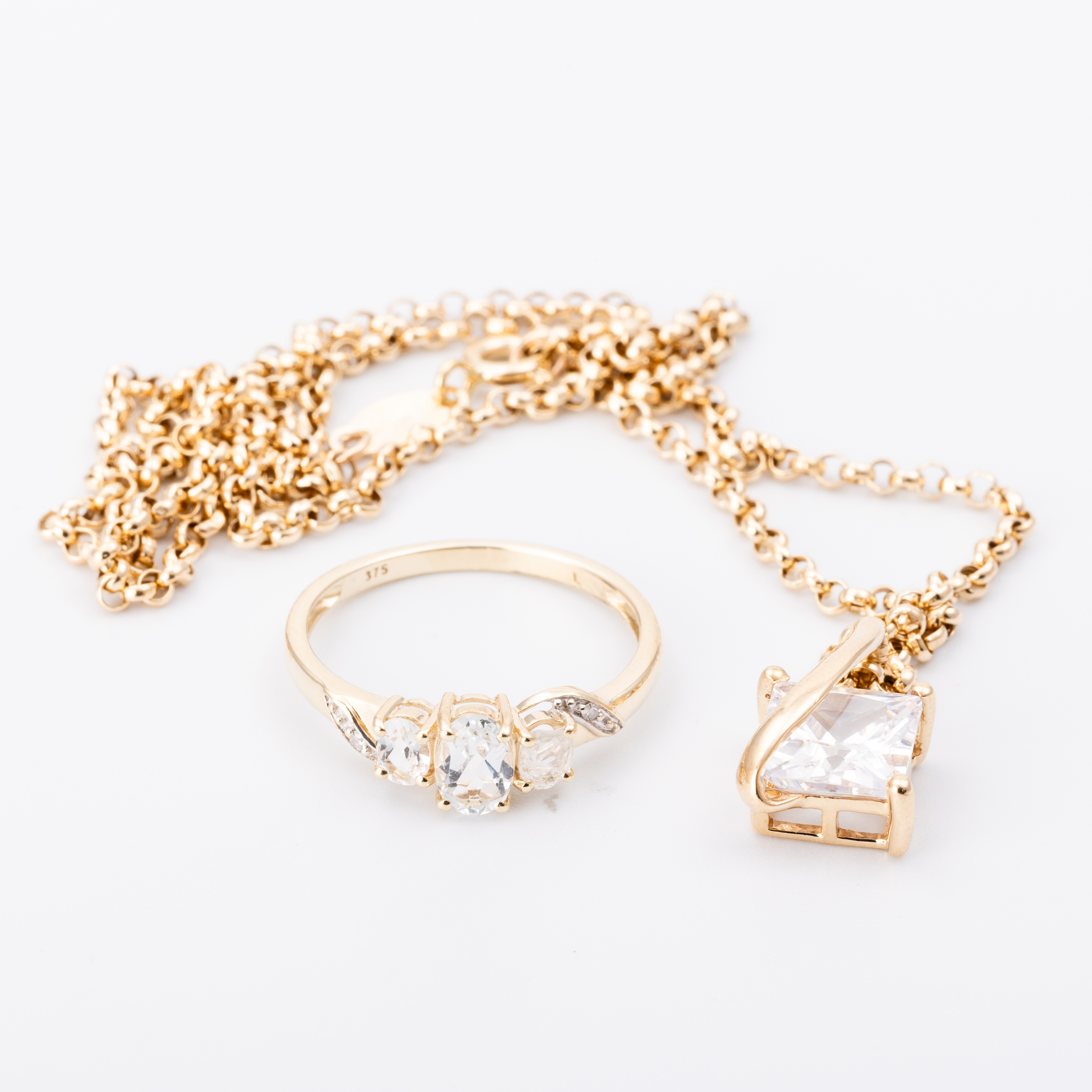 348 · 9ct Gold Ring and Pendant & 10ct Gold Chain