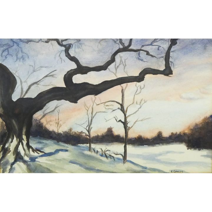 Winter Landscape Watercolor signed E. Coburn.