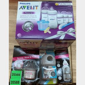 AVENT NATURAL BOTTLES SET, MOM EASE FORMULA DISPENSER, DOOR KNOB SAFETY & BABY BOTTLE MIXER