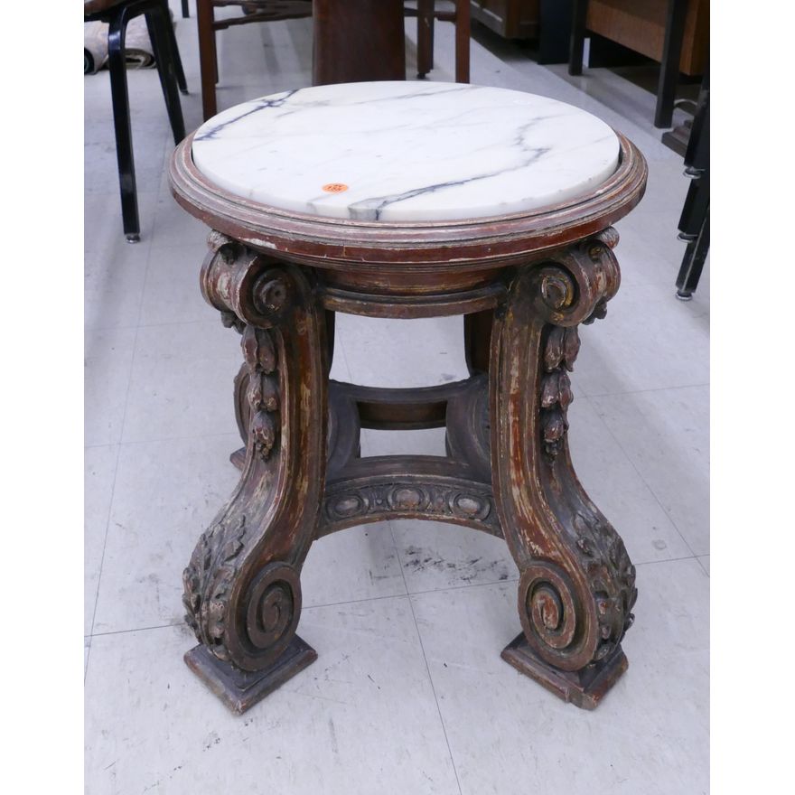 Italian Gilt Carved Marble Top Pedestal- 18x16''