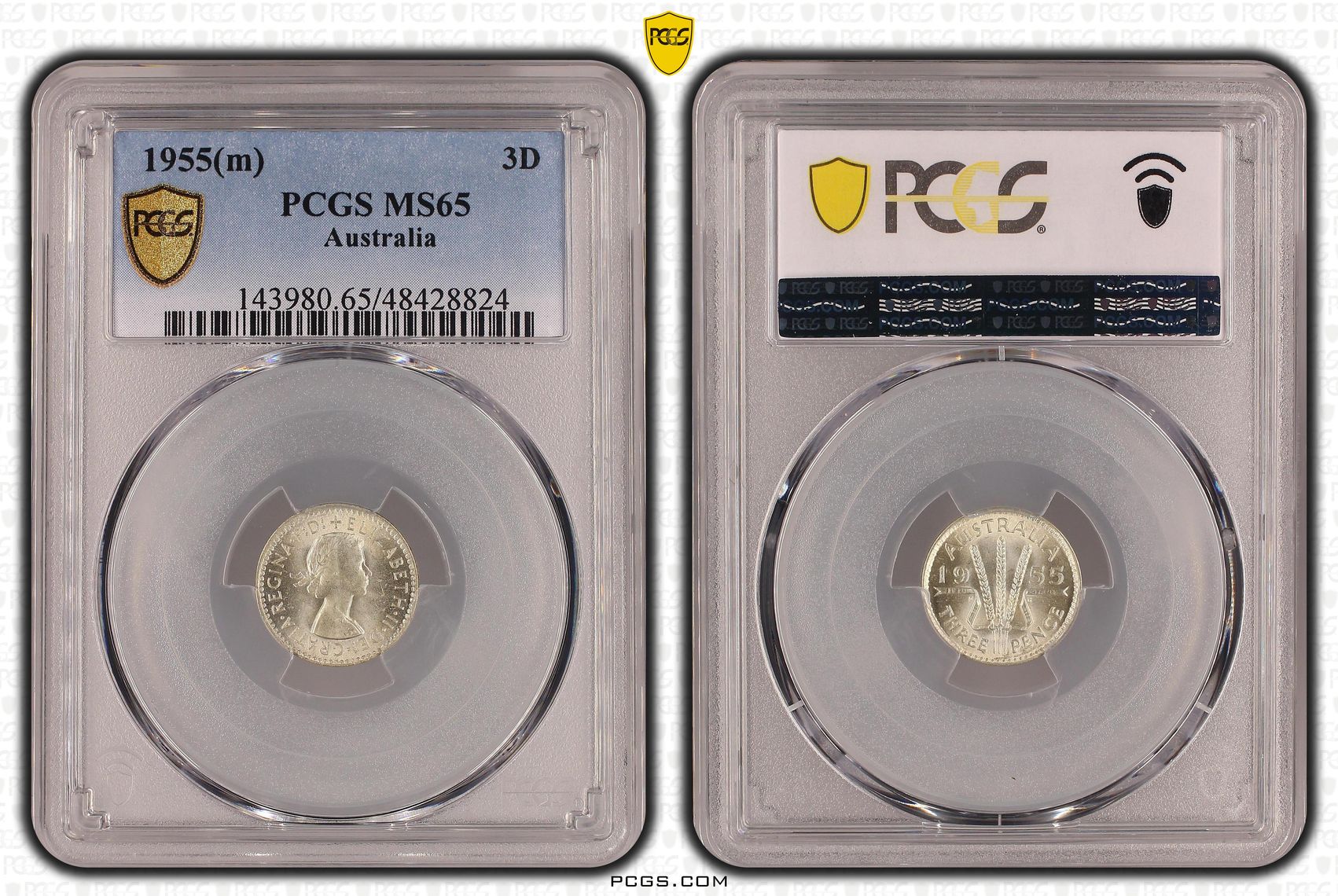 Elizabeth II, Threepence, 1955(m), PCGS MS65