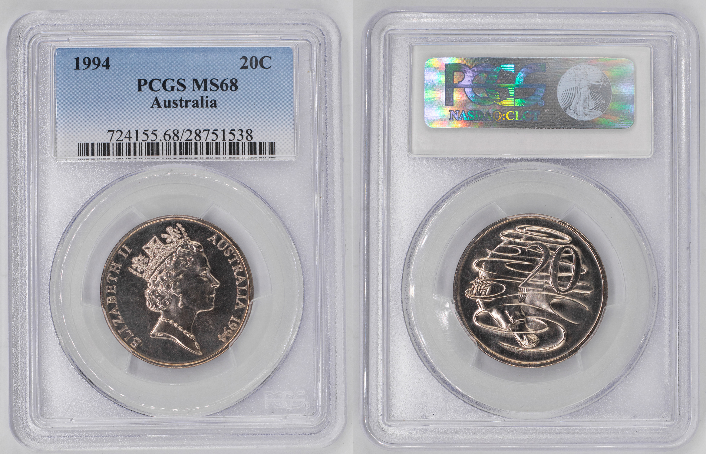 Elizabeth II, Twenty Cent, 1994, PCGS MS68