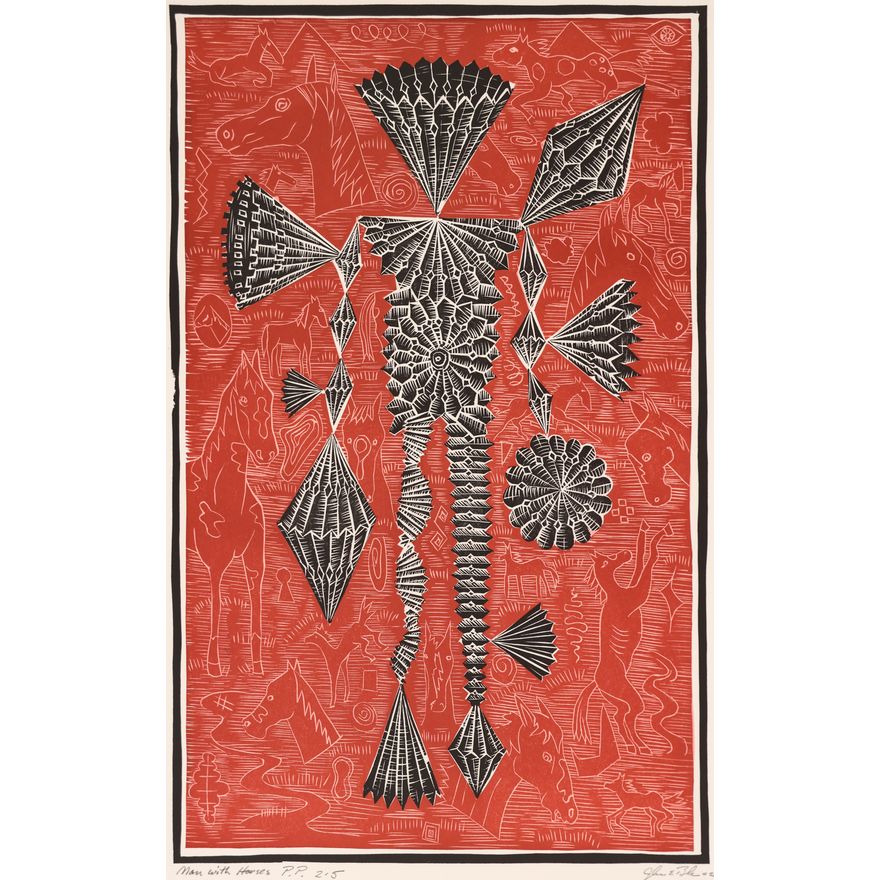 John Buck ''Man with Horses'' 2002 Woodblock Print