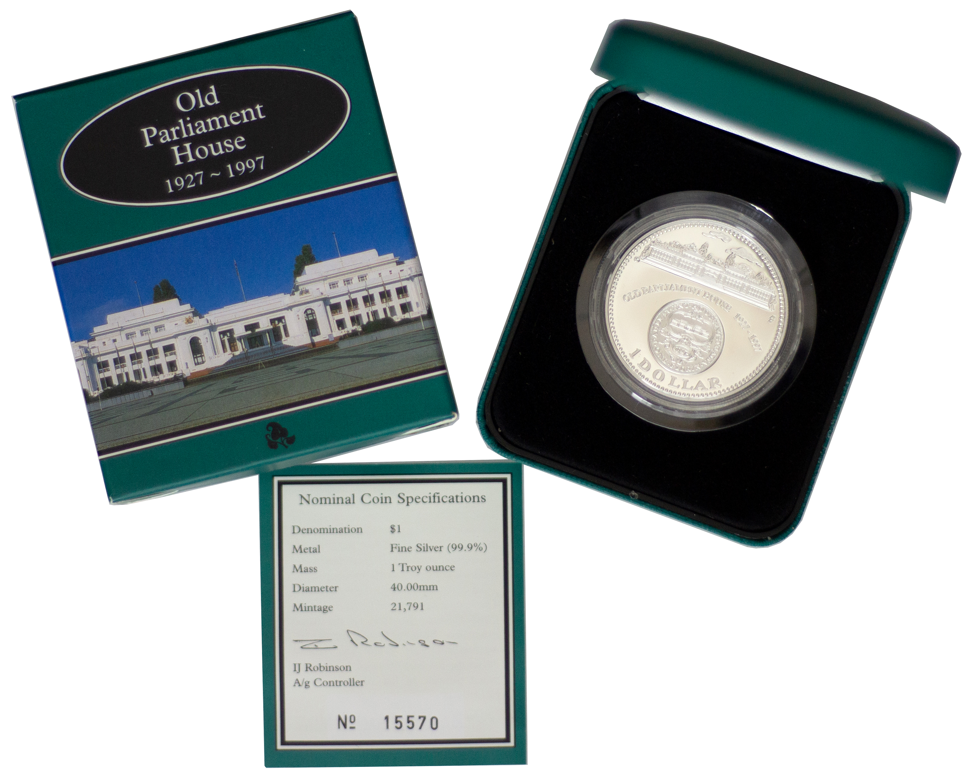 1997 RAM $1 Old Parliament House 1927-1997 Silver Proof Coin - Box & COA