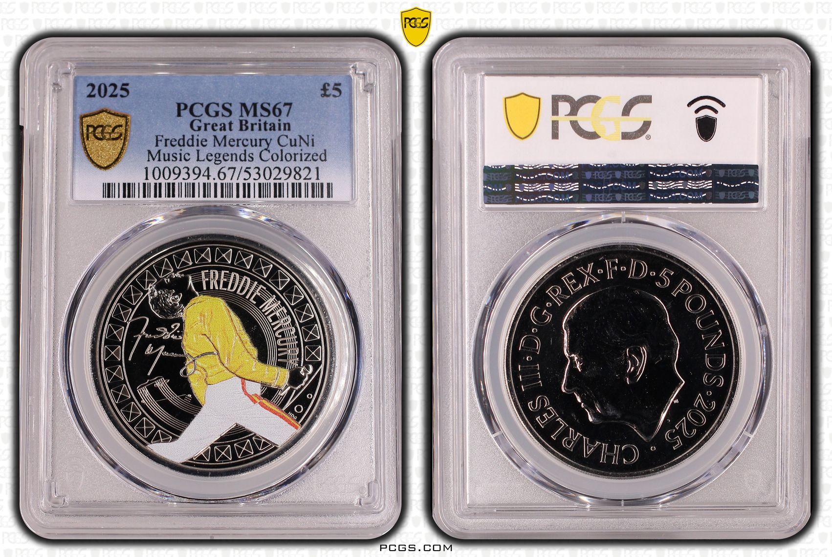 Great Britain, Freddie Mercury CuNi Music Legends Colourised, 3/0, Five Pounds, 2025, PCGS MS67