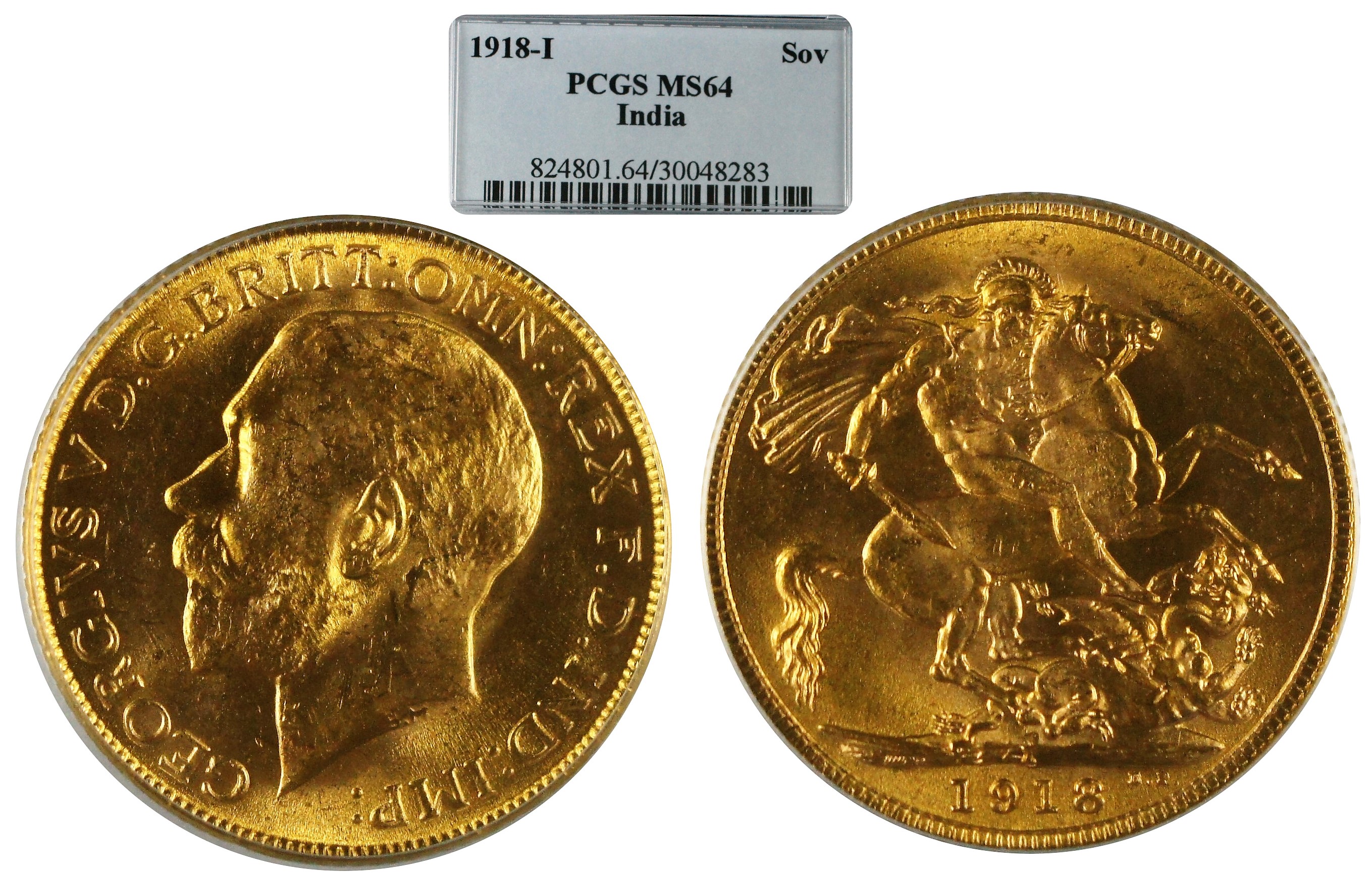 India British 1918-I Gold Sovereign PCGS MS64