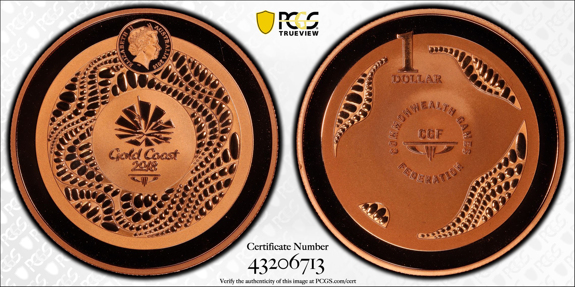 Elizabeth II, Commonwealth Games Gold Coast Cu , One Dollar, 2018, PCGS PR69DCAM