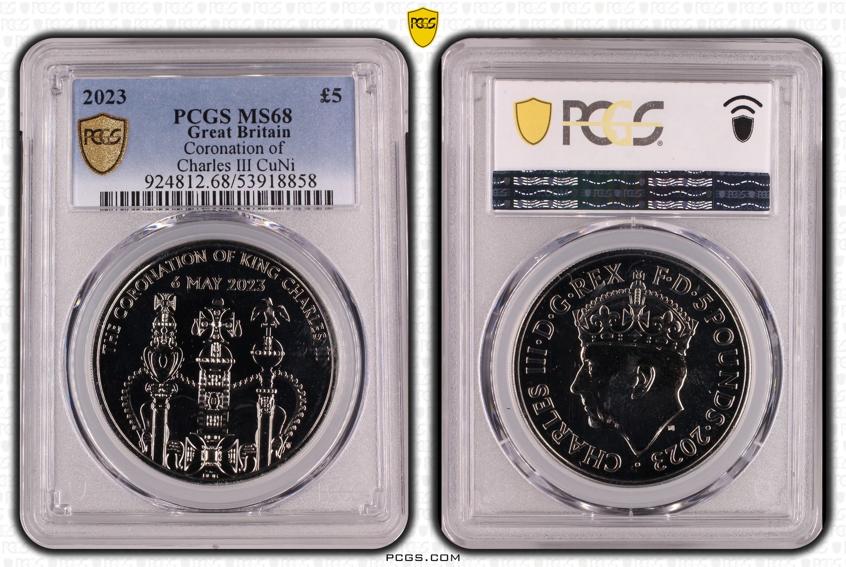 Great Britain, Coronation of Charles III CuNi, Five Pound, 2023, MS68