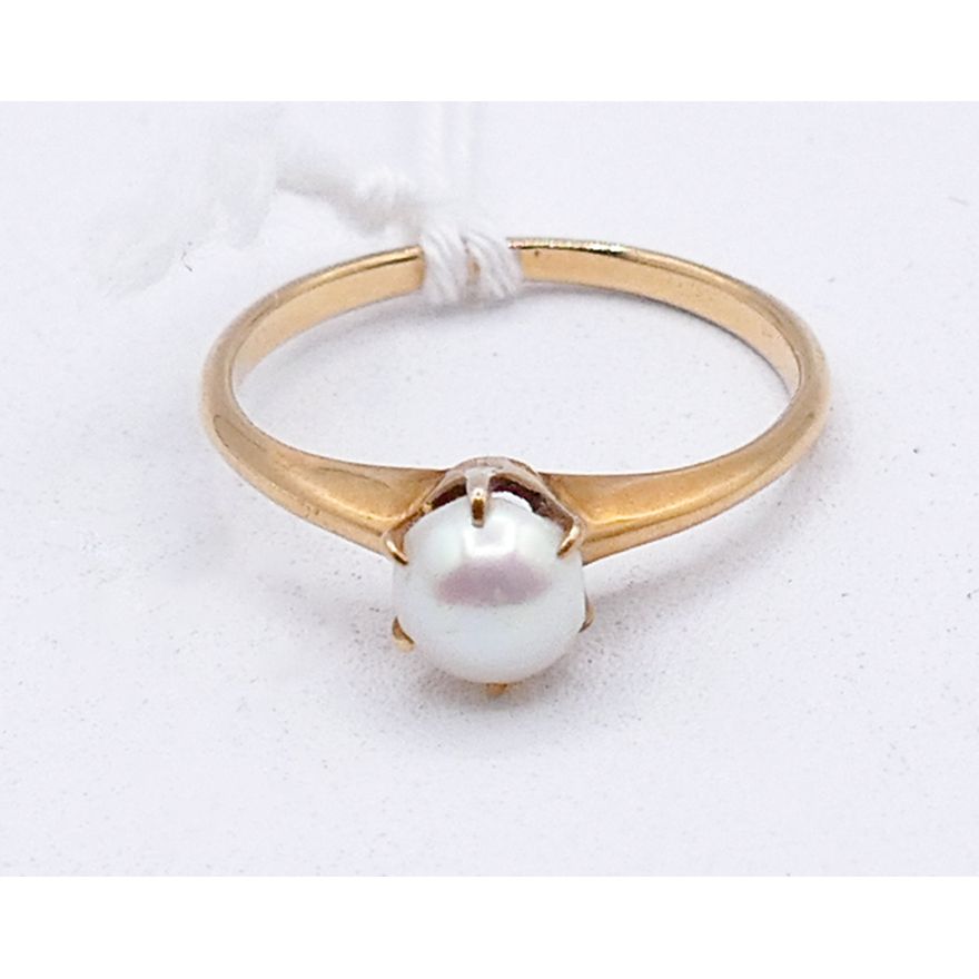 Ladies 14k Pearl Solitaire 5.3mm Ring Size 6 - 1.7 Grams