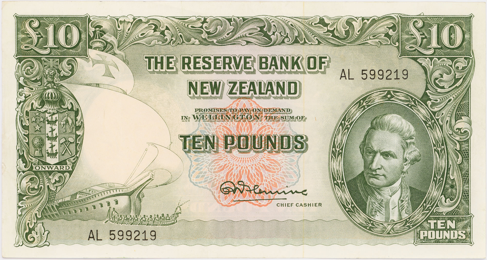 New Zealand, Fleming, Ten Pounds, 1967, gVF