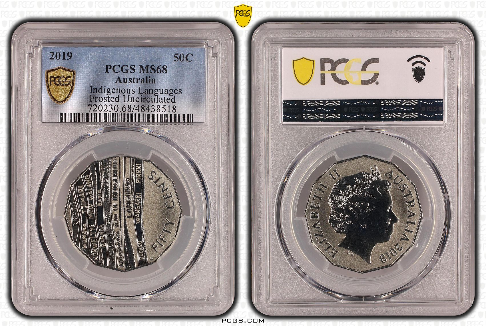 353 · Indigenous Languages Frosted Uncirculated, Fifty Cent, 2019, PCGS MS68