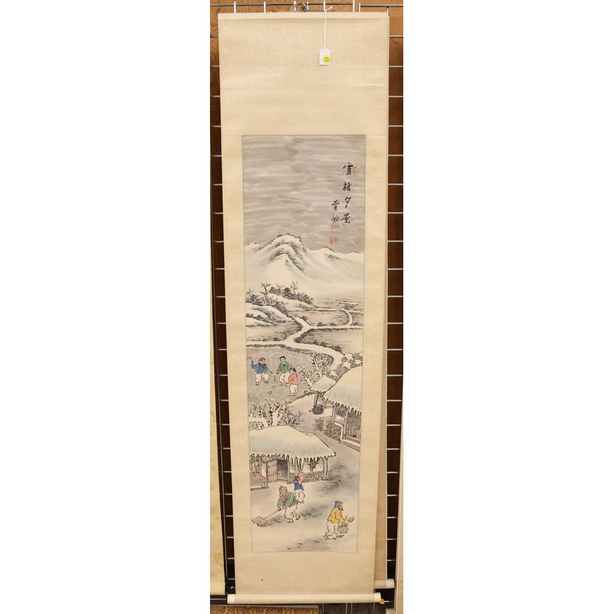 2pc Korean Landscape Scroll Paintings 47''x12.5'' Images