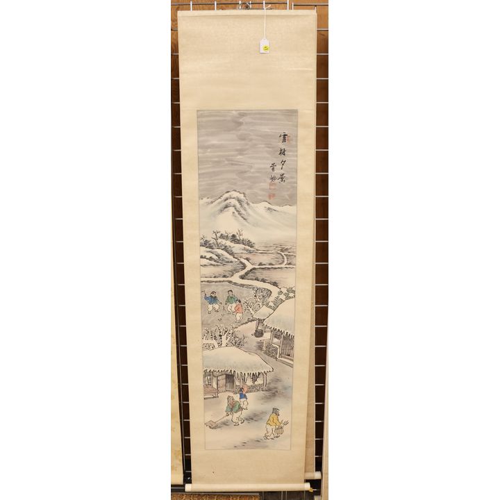 2pc Korean Landscape Scroll Paintings 47''x12.5'' Images