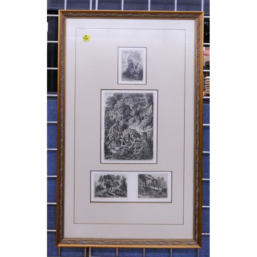 Antique G. Chester Watermill Engravings Framed- 25x15''