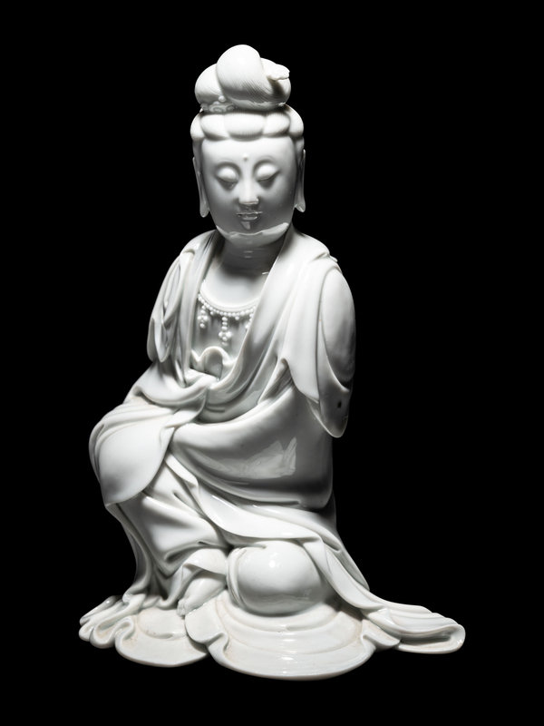 A Blanc-de-Chine Porcelain Figure of Guanyin
Height 8 3/4 in., 22.2 cm.