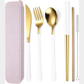 AARAINBOW 6 PIECES STAINLESS STEEL FLATWARE SET PORTABLE REUSABLE CUTLERY SET TRAVEL UTENSILS SET INCLUDING CHOPSTICKS KNIFE FORK
