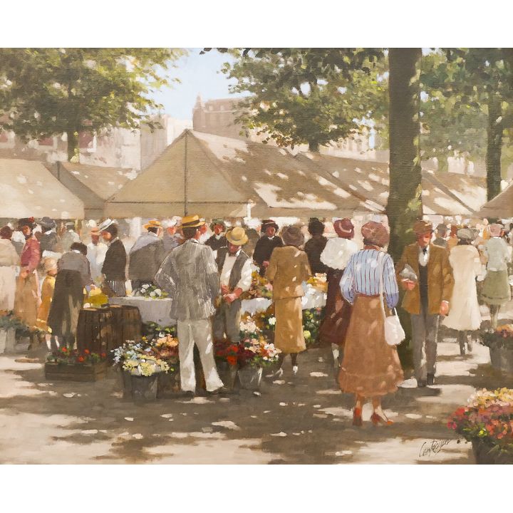 Carl Rooijen ''Market Scene'' Oil on Canvas