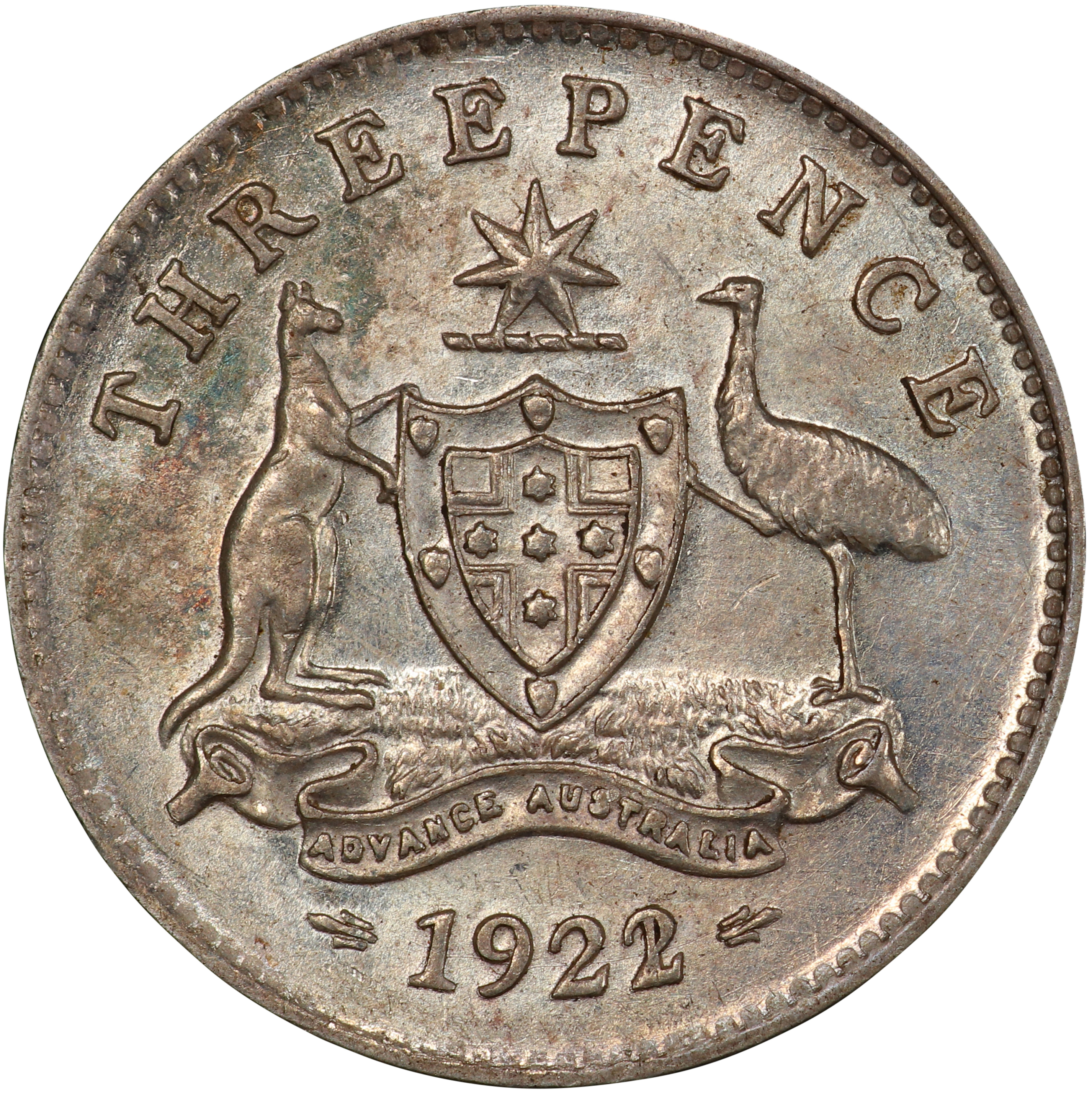 George V, Threepence, 1922/1, AU58
