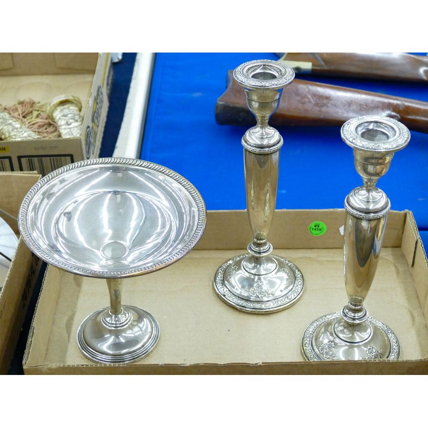 Box Weighted Sterling Candlesticks & Compote