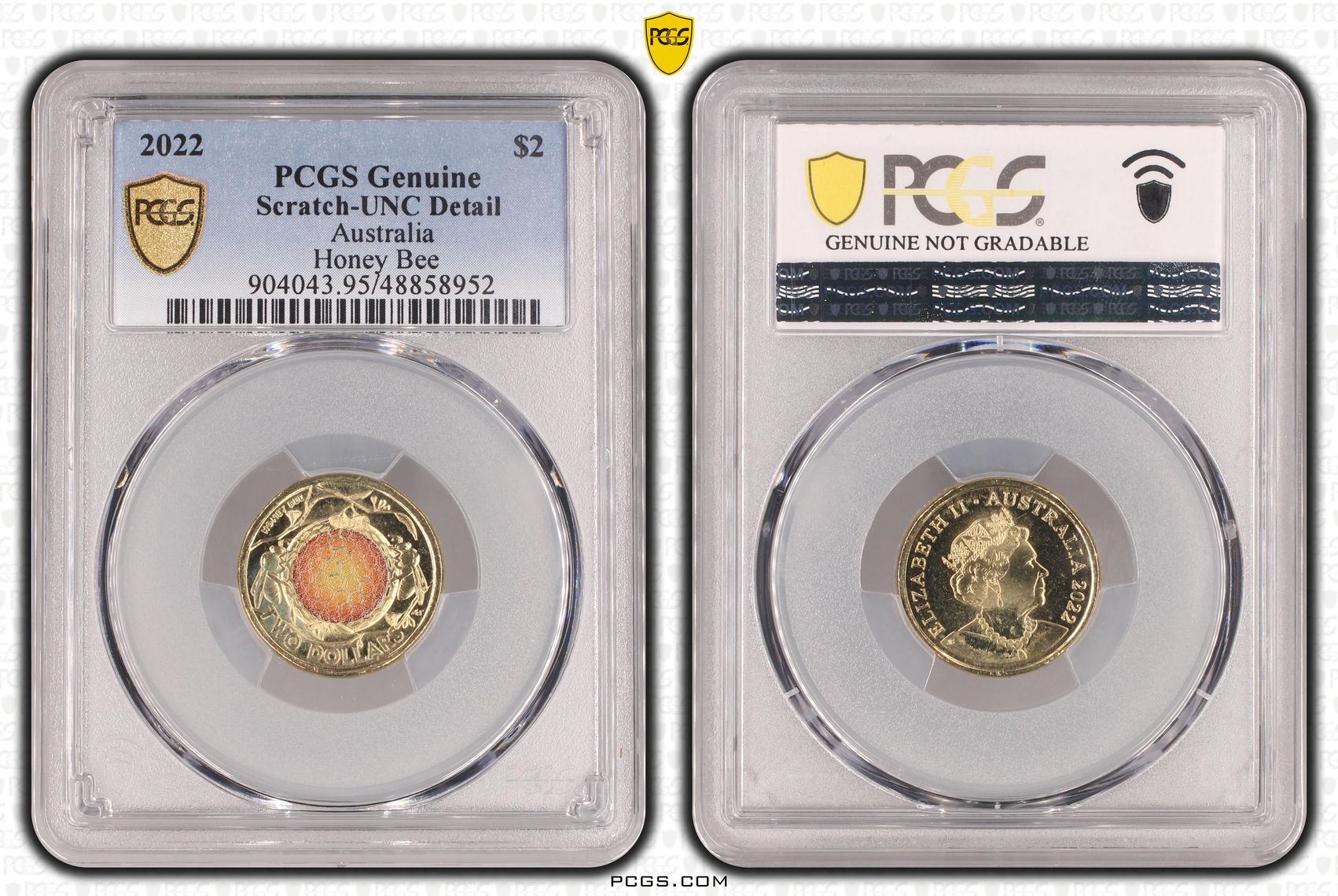 Elizabeth II, Honey Bee Colorized, Two Dollar, 2022, PCGS Genuine - UNC Details (95 - Scratch)