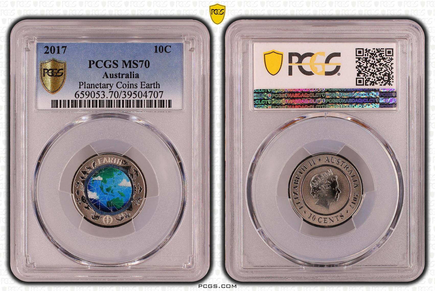 286 · Planetary Coins Earth Colorized, Ten Cent, 2017, PCGS MS70
