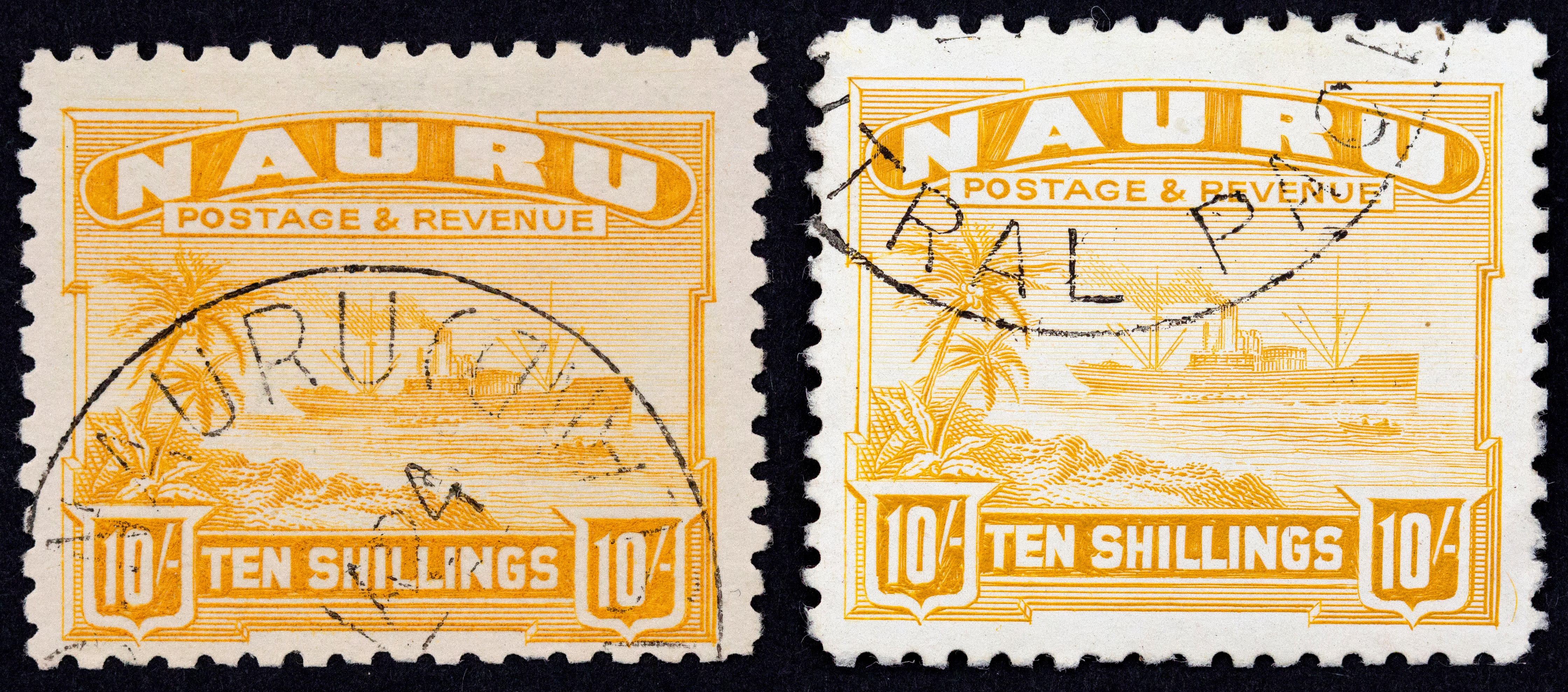 Nauru, Ship, Ten Shillings, Yellow, 1924, FU