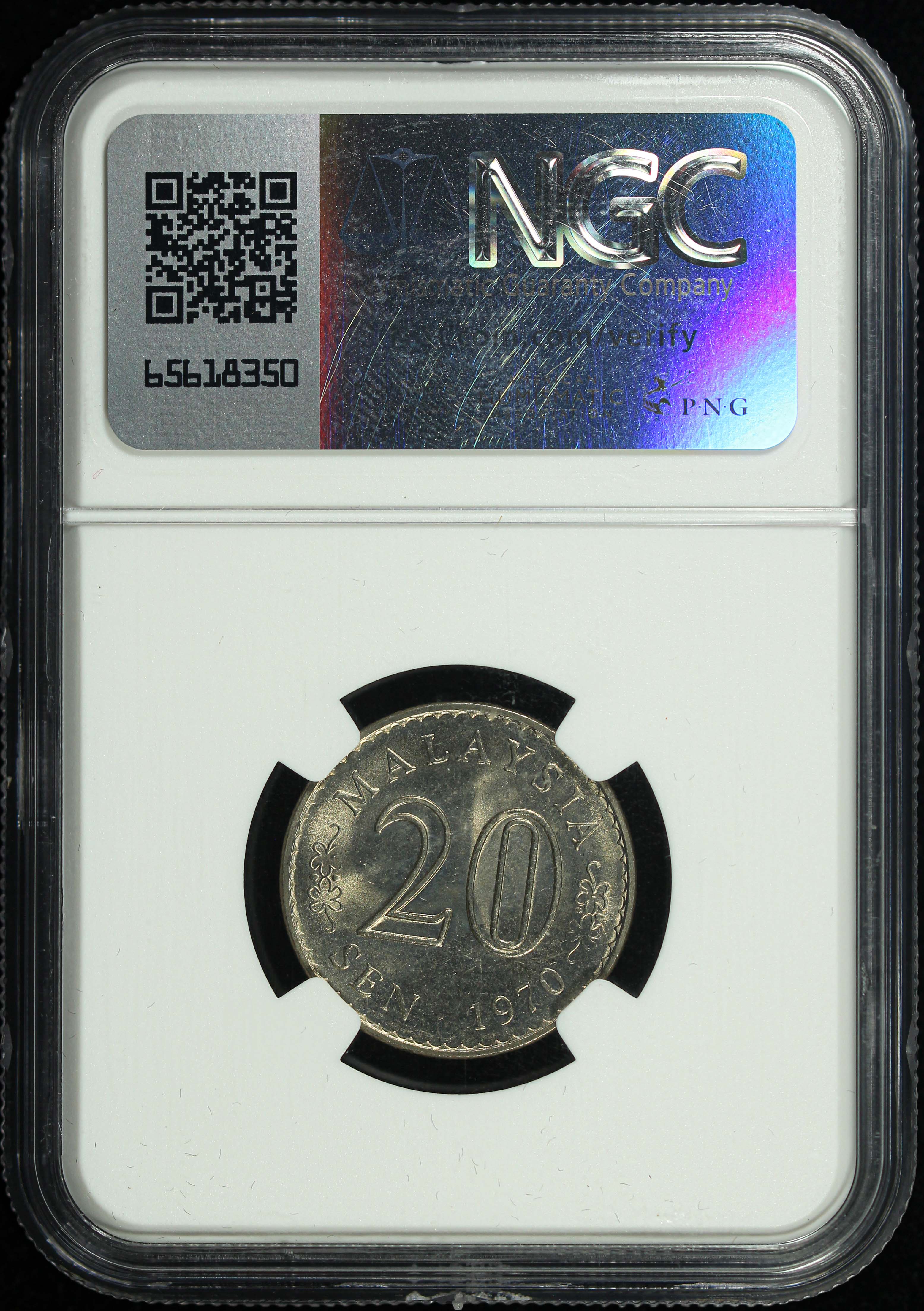 Malaysia, 1970, 20 Sen, Key year, NGC MS66. | Unique World Coin Sdn Bhd