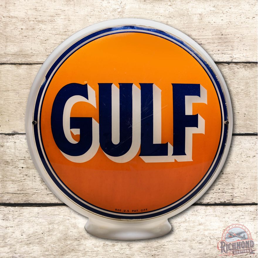 Complete 12.5" Gulf Gas Pump Globe & Milk Glass Body