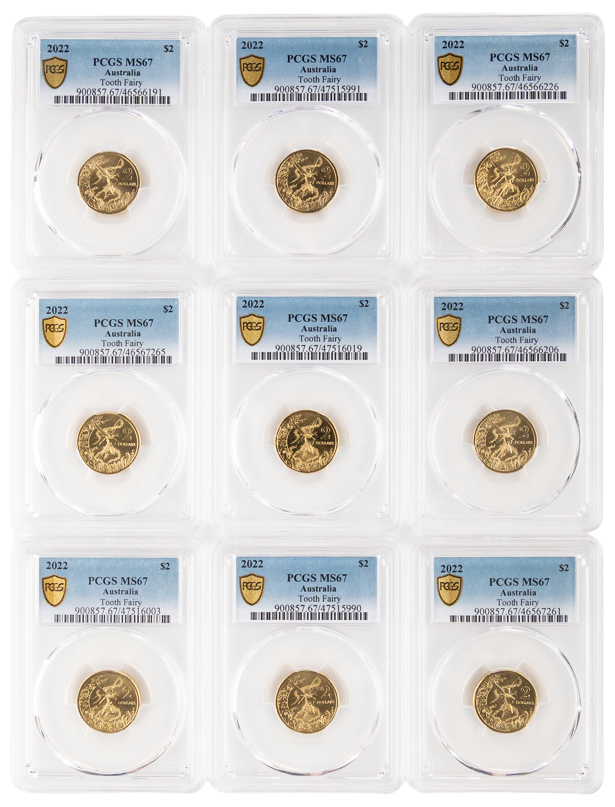 9x Tooth Fairy, Two Dollar, 2022, PCGS MS67