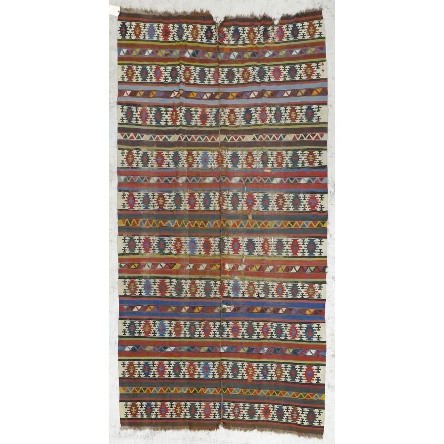 Antique Turkish Kilim Rug 5'x10' Approx. - Scattered holes and wear