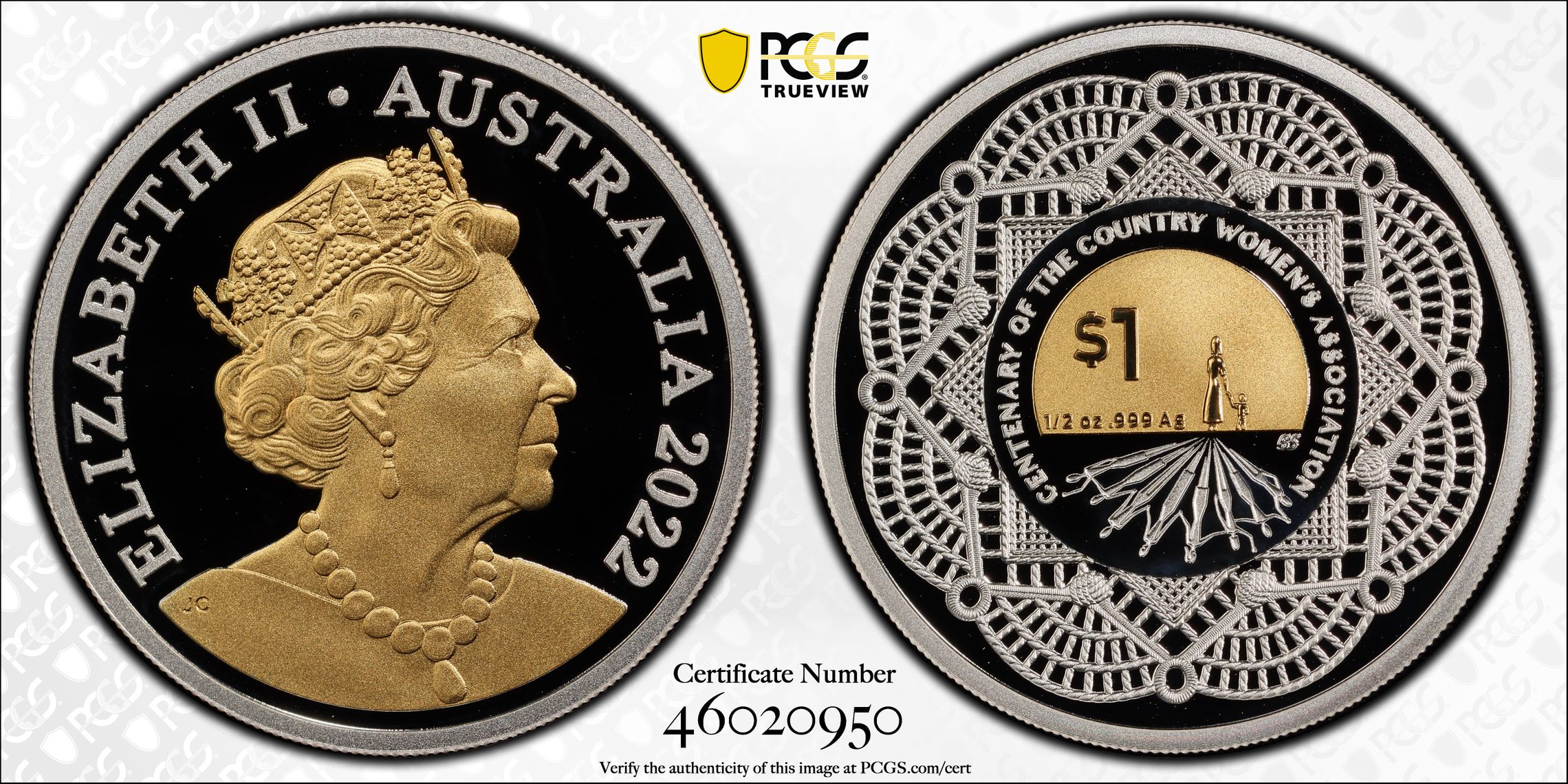 Country Women's Association Silver Partial Gilt, One Dollar, 2022, PCGS PR70DCAM