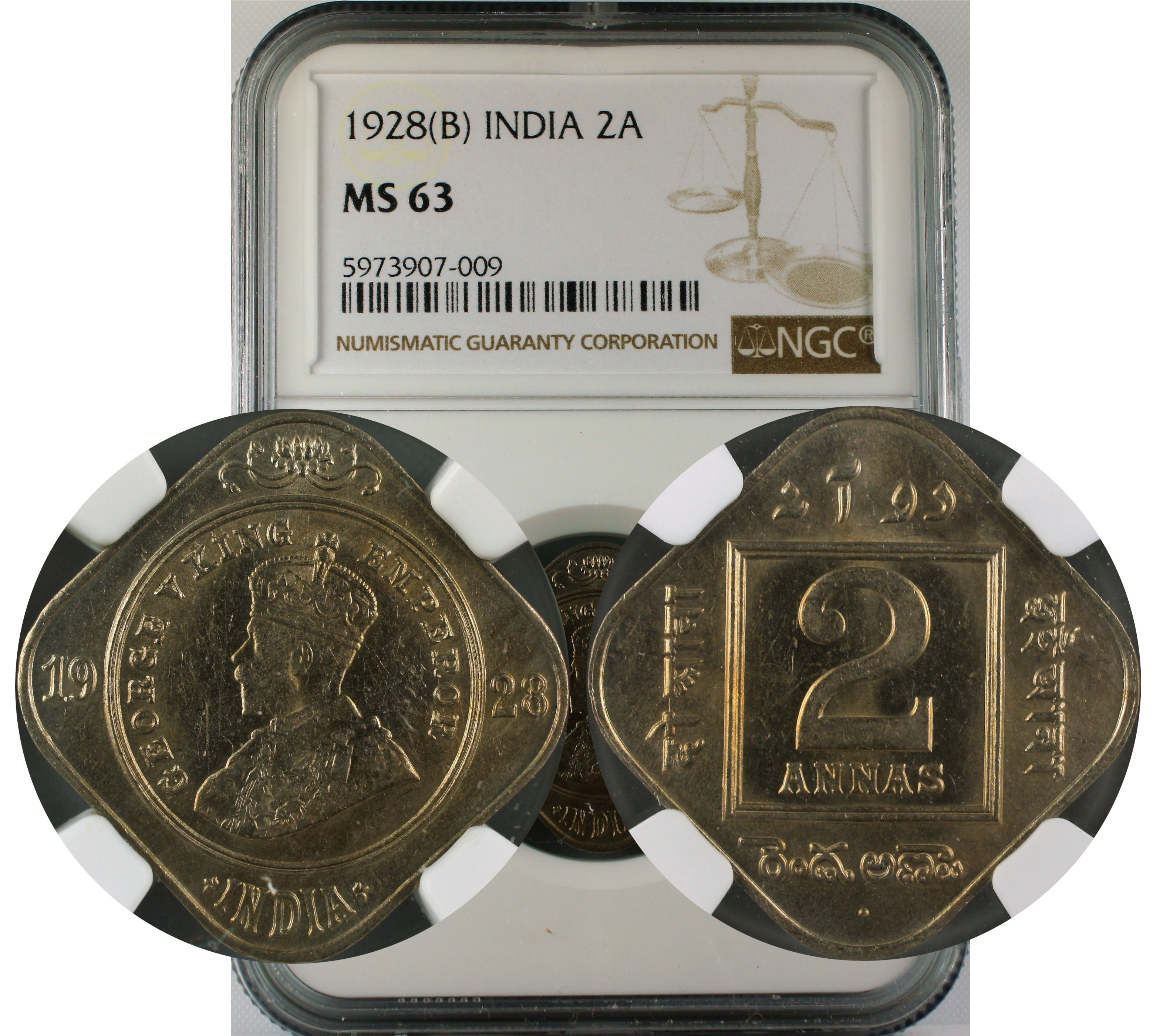 1928 B INDIA 2ANNA MS63
