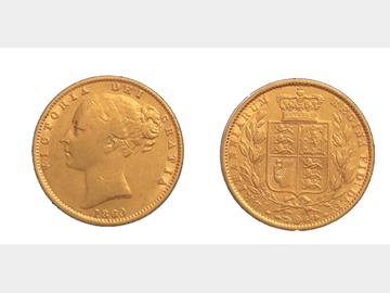 1860 Victoria Young Head 'Large 0' London Mint Gold Shield Sovereign.