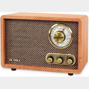 VICTROLA RETRO WOOD BLUETOOTH RADIO WITH BUILT-IN SPEAKERS, ELEGANT & VINTAGE DESIGN, ROTARY AM/FM TUNING DIAL, WIRELESS STREAMING
