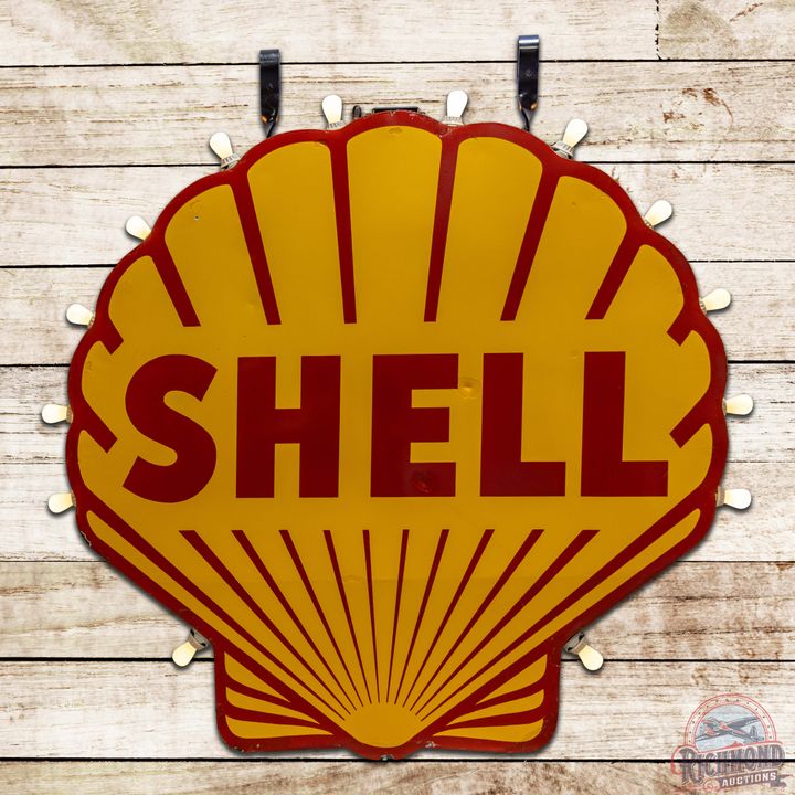 Shell Gasoline 5' Double Sided Porcelain Logo Sign w/ Bulbs