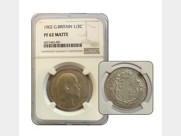 1902 EDWARD VII MATTE PROOF SILVER HALF CROWN PF62