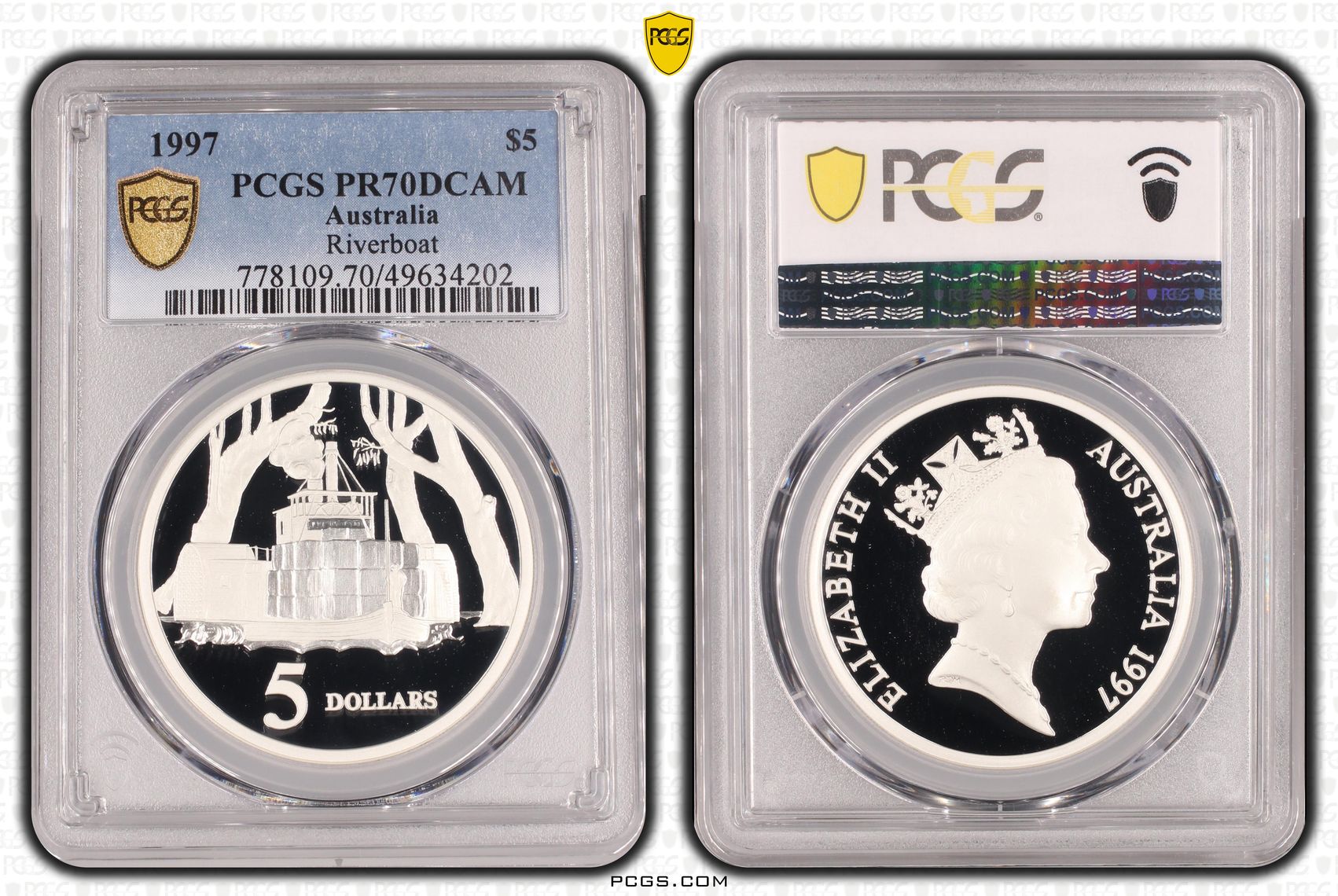 Riverboat POP 12/0, Five Dollar, 1997, PCGS PR70DCAM