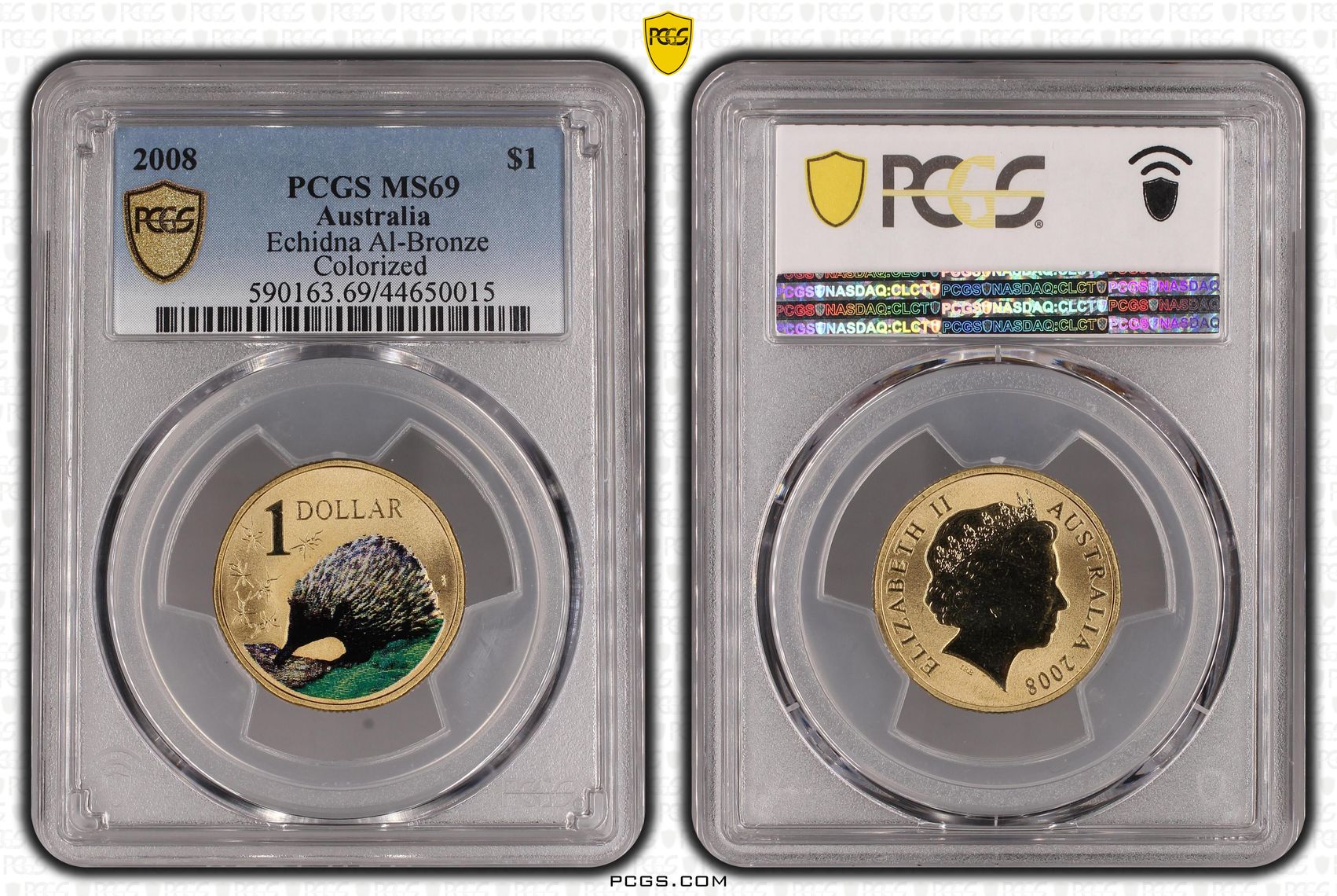 2008 Australia One Dollar, $1 Echidna Al-Bronze Colorized PCGS - MS69 POP 7/0 -015